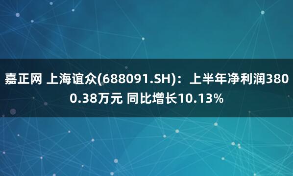嘉正网 上海谊众(688091.SH)：上半年净利润3800.38万元 同比增长10.13%